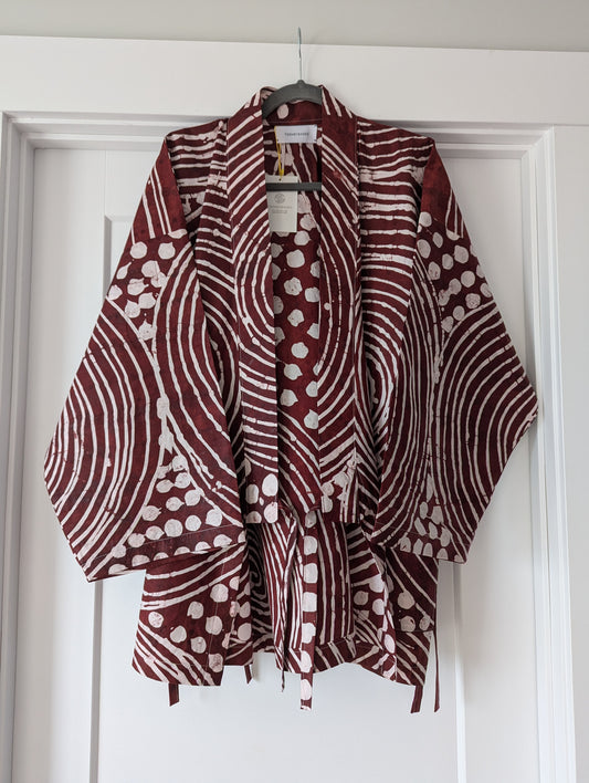 Brown Adire Print Akure Kimono Jacket