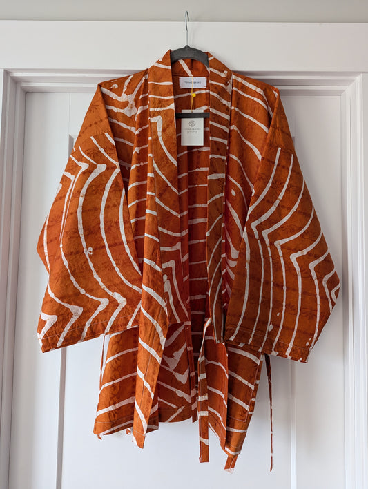 Orange Adire Print Akure Kimono Jacket